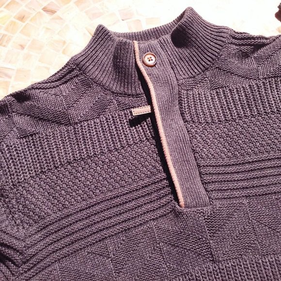 Y2K Tasso Elba Textured Knit Sweater Unisex Men's -S Ribbed Mock Neck Zip Grey - Picture 4 of 11